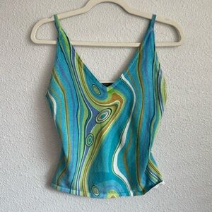 Y2K VTG Ramage Womens Small Artsy Green Blue Swirl Retro Tank Top Boho Hippie